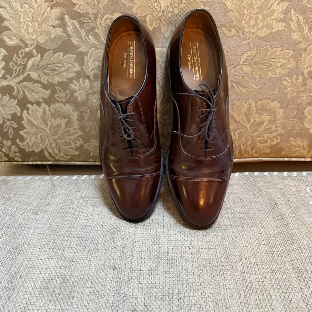 Johnston & Murphy Optima Oxford 10.5 C Burgundy Leather Cap Toe Made in USA